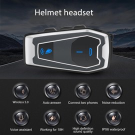 Motorcycle Bluetooth Headset, V5.0 Waterproof V10 Helmet Headset Support GPS Navigation Hands Music Call, Motorcycle Communication Headset, Intelligent 1 Drag 2