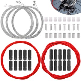 Taiss - Cable de freno universal para bicicleta, kit de carcasa de cable de cambio de bicicleta con juntas tóricas, tapas de extremo para reparación de bicicletas de montaña de carretera (rojo)