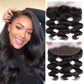 XSY 13x4 Lace Frontal Closure Body Wave Frontal hd Lace Human Hair Ear To Ear HD Transparent Lace Frontal with Pre Plucked Baby Hair Full Lace Frontal 150% Density Natural Color 12 Inch