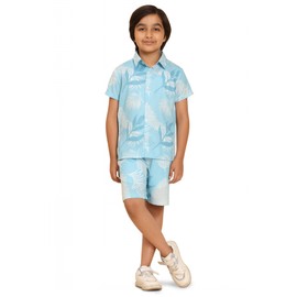 ENCIGER Boys Casual Shirts and Short Sets Casual Printed Kids Co-ords Set (KSS1_Sky Blue_12_14Y)