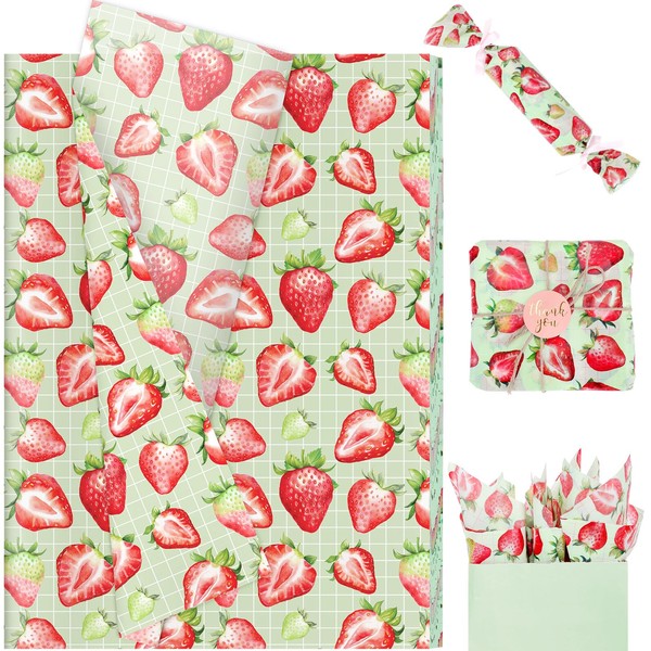 60 Sheets Strawberry Tissue Paper, 20x14 Inches Strawberry Printed Wrapping