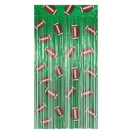 3 Pack Football Fringe Backdrop Curtains - 3.3 x 6.6 FT Foil Tinsel Streamers for Game Day & Sports Theme Party Decorations, Green/Brown Photo Booth Props (Football)