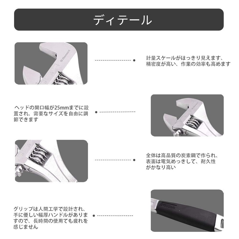 Donext CR-V Monkey Wrench, 7.9 inches (200 mm), Maximum Opening