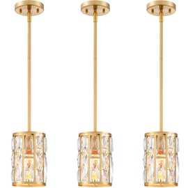 Modern Crystal Pendant Light Fixture 3-Pack Gold Finish Hanging Lighting Crystal Chandelier for Kitchen Island