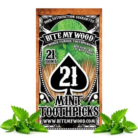 BiteMyWood Mint Toothpicks, 21 Count X 3 Bags Resealable Bag 3 Pack