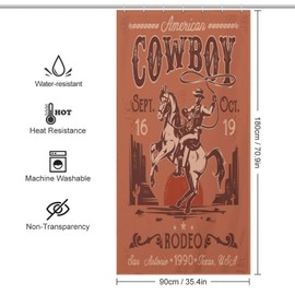 BenYaSong Retro Western Cowboy Shower Curtain, Traditional American Cowboy on Rearing Horse in Desert Cactus Polyester Waterproof Cloth Bathroom Curtain with 12 Hooks 36x72Inch（92x183cm）