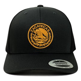 Trendy Apparel Shop Zacatecas Mexico Patch 6 Panel Trucker Mesh Cap - Black - Gold Patch