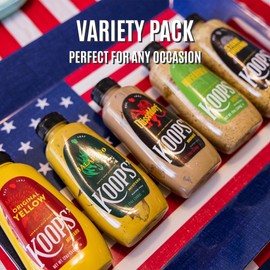 Koops' Classic Mustard Variety Pack – Original Yellow, Spicy Brown, Dijon, & Honey Mustard – Gluten-Free, Kosher, Made in USA, From Quality Mustard Seeds – 12 Oz, Pack of 4