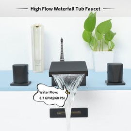 KAPHOME Roman Tub Faucet 2 Handle Waterfall Deck Mount Bathtub Faucet 3 Holes Widespread Tub Filler Faucet With Valve Matte Black,3Y3MK…