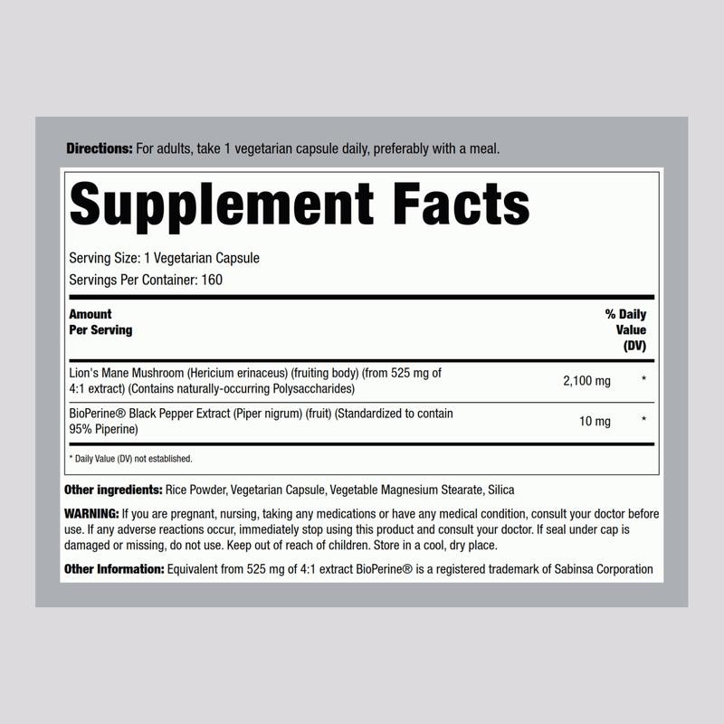 Super Lion's Mane Mushroom, 2100 mg, 160 Vegetarian Capsules