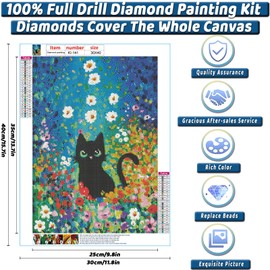 KICHANG Diamond Painting Kits,5D DIY Diamond Painting Kits for Adults,Diamond Art Kits for Adults,Round Full Drill Diamond Dots Art with Accessories for Home Decor Gift-11.8x15.7in-Black Cat