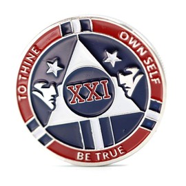 Red and Blue Double Patriot Yearly AA Medallion w/Coin Capsule Alcoholics Anonymous AA Chip 1-50 Years MyRecoveryStore