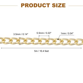sourcing map 16.4Feet Aluminum Link Chain, Link Cable Chain Oval Plated Chain Bulk Craft Making Chain Roll for DIY, 5.5x3.5x1mm, Gold