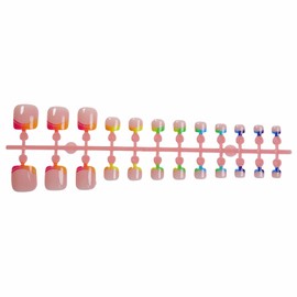 MISUD Colorful Press on Toenails Glossy Fake Toe Nails Glue on Toenails French Tip Acrylic Toe Fake Nails Rainbow False Toenails with Design Full Cover Press-on ToeNails 24pcs