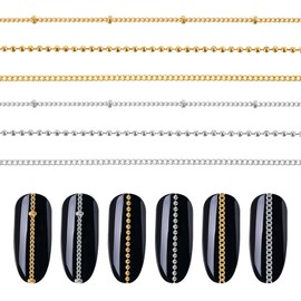 6 Strips Nail Chain Charms, 3D Metallic Chain Nail Charms, Gold Silver Dark Gray Nail Chains, Metal Nail Art Chains, Line Nail Charms, Nail Jewelry Chains, Nail Decorations with Box for Nails Making D