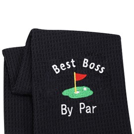 LEVLO Boss Gift Funny Golf Towel Gift for Golfer Best Boss by Par Golf Embroidered Golf Towel Gift Boss's Day (Best Boss- Black)