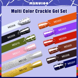 MSRUIOO Crackle Gel Nail Polish, Cracked Nail Polish 10 Colors + Gold Silver Gel Nail Polish Set Air Dry UV LED Lamp Needed