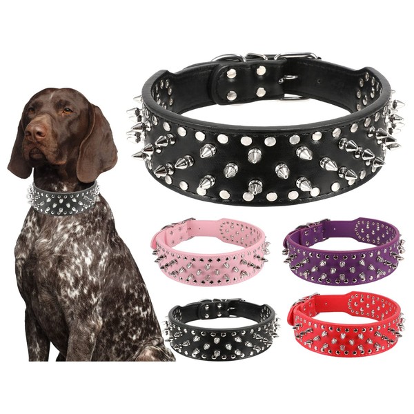 KocaPlye Spiked Dog Collar Rivet Studded Adjustable PU Leather Spikes