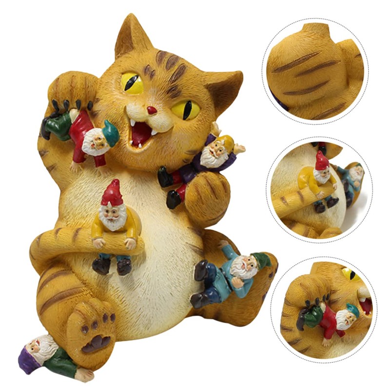 BESPORTBLE Resin Cat Eating Gnomes Statue Unique Cat Figurine for