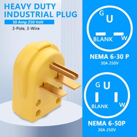 CERRXIAN NEMA 6-30P 6-50P Welder Plug 30 Amp 250 Volt Angle Plug, 3 Pole 3 Wire Grounding Universal Replacement Adapter for Dryer, Oven, EV Charger, Welder & More, Fits Cable OD 11.5mm-26mm