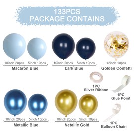 Kit arco palloncino blu, 133 pezzi, ghirlanda palloncino compleanno con palloncino blu, oro e coriandoli, decorazione per compleanno, battesimo, matrimonio
