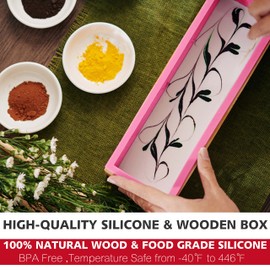 LERYKIN Rectangular Soap Mold Kit with Cutter- 42oz Flexible Silicone Loaf Soap Mold with Wood Box, Stainless Steel Wavy & Straight Scraper for Homemade Craft Soap Making Supplies