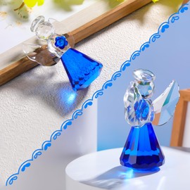 Crystal Blue Guardian Angel with Little Flower Figurine Gift for Women Men, Glass Angel Sympathy Collectible Christmas Decor