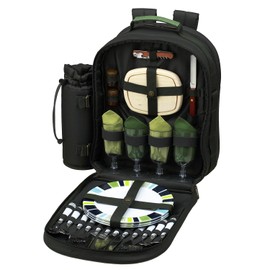 Picnic at Ascot - Deluxe Equipped 4 Person Eco Picnic Backpack with Cooler & Insulated Wine Holder - Forest Green