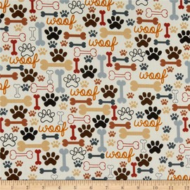 Timeless Treasures Quilt Fabric Dog Bones & Paw Prints Cream Quilt Fabric by The yd