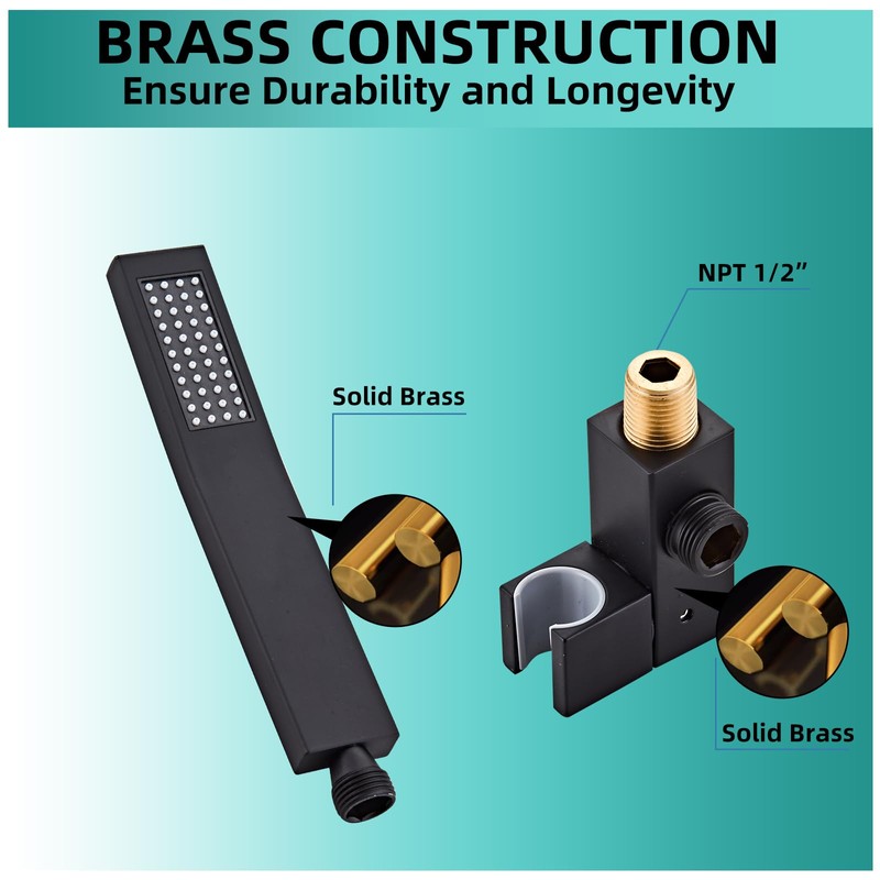 Bathroom Square Matte Black Solid Brass Hand Held Shower Head