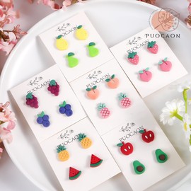 Puocaon Fruit Polymer Clay Cutters - 10 Pcs Fruits Clay Cutters with Seperate Leaves Shape, Strawberry Polymer Clay Earring Cutters, Small Stud Clay Earring Cutters, Peach Pineapple Clay Cutters
