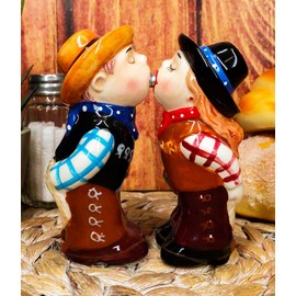 Ebros Western Rustic Country Cowboy And Cowgirl Kissing Magnetic Salt And Pepper Shakers Set Figurines Party Kitchen Tabletop Collectible Decorative Accents
