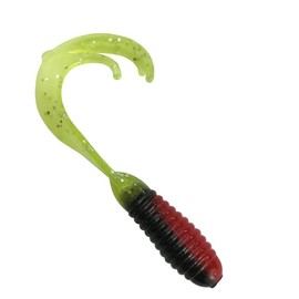 2" Triple TIP GRUB Lure Soft Bait (25 Pack) (Black/Red/Chartreuse Sparkle)