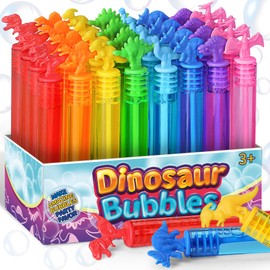 32 Piece Mini Dinosaur Bubble Wand (8 Style), Dino Theme Party Favors Neon Toy for Kids Child, Pinata Suffer, Goodie Bags Filler, School Classroom Prizes, Summer Outdoor, Gifts for Girl Boy