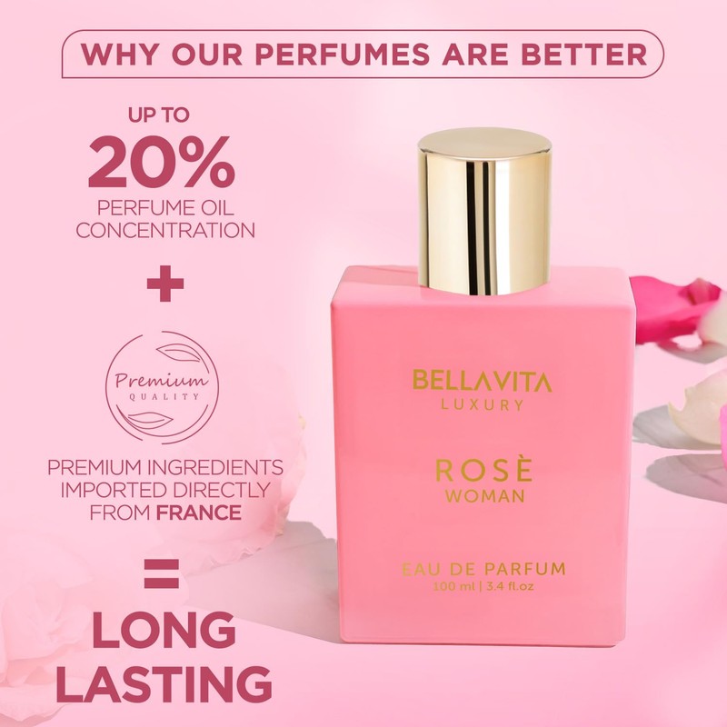 BellaVita Luxury ROSE Perfume for Women (100ml) | Floral, Oriental