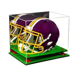 Better Display Cases Acrylic Full-Size Football Helmet Display Case with Mirror Case, Red Risers and Turf Base - 14.5" x 11" x 12" (V44/A002)