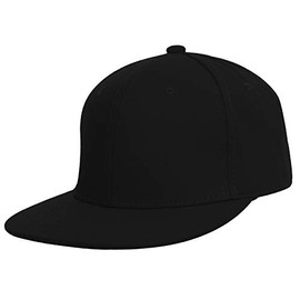 TOP HEADWEAR Plain Flat Bill Fitted Hat, Black 7 1/4