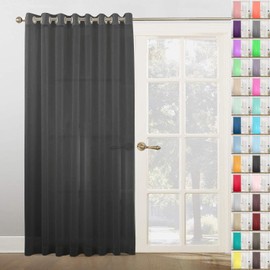 Megachest Woven Voile super wide metallic ring top Curtain 1 Panel (Black, 116" wide X 90" drop(W300cmX228.5cm))