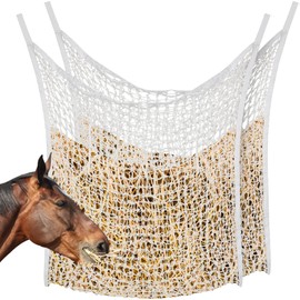 Fabbay 2 Pcs Slow Feed Hay Net Hay Feeder Hay Bags for Horses Goat Stall Trailer Horse Feeding Supplies (White,35 x 47 Inch)