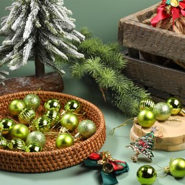 Glavatrix 24PCS Christmas Balls Ornaments, 1.2 Inch Mini Shatterproof Christmas Ornaments Hanging Ball, 4 Style Small Plastic Green Tree Balls for Xmas Tree Decor, Wedding, Birthday Party Favors