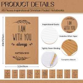 Seajan 80 Sets Christian Gifts Bulk Bible Verse Notebooks Pens with Wooden Keychains Appreciation Gifts for Back to School Bible Set Church Office Employee Coworker