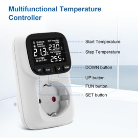 Digital Temperature Controller Socket 230 V with Sensor Temperature Controller Digital Thermostat Socket Temperature Monitor with Heating and Cooling Mode for Greenhouse, Fridge, Terrarium