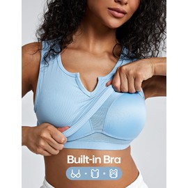 ZeroBound Built in Shelf Bra Tank Crop Top - V Neck Tank Tops for Women, Basics Going Out Top for Spring and Summer Sleeveless Garment Blue M