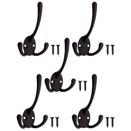 Fuxxer® 5x Classic Coat Hooks Wall Hooks Triple Hooks for Clothes Vintage Black