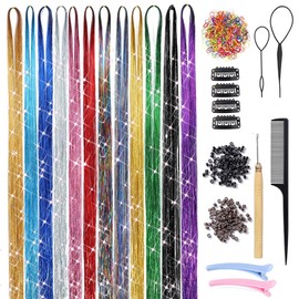 12 Colores Kit De Oropel Para El Cabello Con Herramientas 2400 Hebras Purpurina Oropel Extensiones De Cabello Resistentes Al Calor Brillante Brillante Hada Accesorios Para El Cabello Par