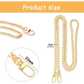 OBYJCA 120 Cm Bag Chain, Gold Bag Chain, Gold Bag Chain Strap, Gold Chain Bag Strap, Shoulder Bag with Adjustable Metal Buckles for Purse Bag Chain Strap Replacement, DIY Handbags Crossbody Bag