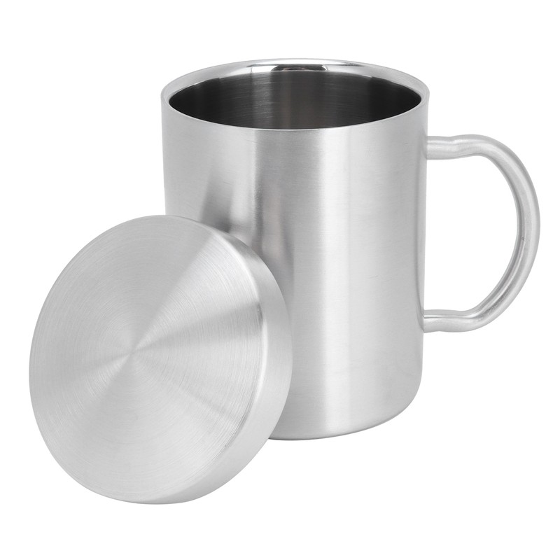 Stainless Steel Mug with Handle Lid DoubleLayer Heat Insulation Cup