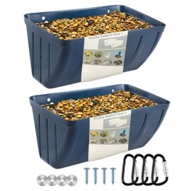 2 Pack Feeder Chicken Feed Trough with Clips Hanging Fence Feeder for Goat Chicken Duck Goose Deer Sheep Piglets Poultry Waterer Bucket Feeding Container for Livestock, with Clips (Dark Blue)