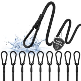 MILYARD 10 Pack Mini Bungee Cords with Carabiner Hooks 8 Inch Length Bungie Straps for Shelf Outdoor Tree Hanging Camping Plant, 5mm Dia. Cords