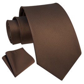 Enlision Men's Plain Ties and Pocket Square Set Classic Wedding Business Ties for Men Formal Tie, brown